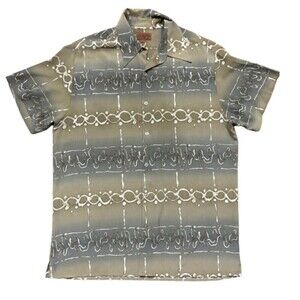 Royal Prestige Microfiber Vintage Abstract Button Down Tan Brown Shirt Size XL